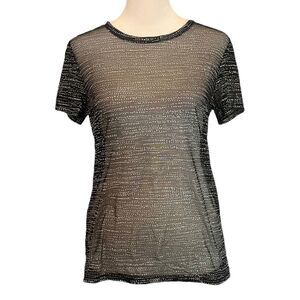 VICTORIA'S SECRET TOP XS BLACK SILVER MESH SHIRT SHORT SLEEVE BLOUSE​​